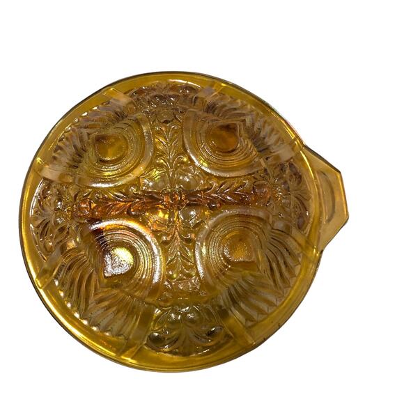 Vintage Iridescent Amber Carnival Glass Divided Double Sided Snack Candy Dish - Picture 3 of 3